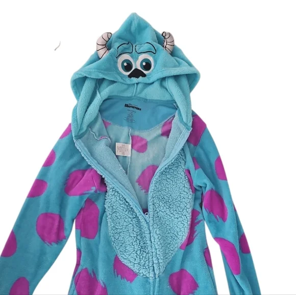 Disney Monsters Inc Sully Adult Onesie Pajamas Costume Blue Purple S/M Cosplay - Picture 5 of 16